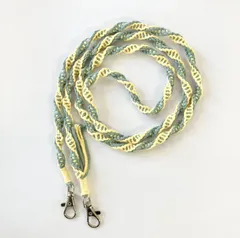 【ハンドメイド】マクラメ スマホショルダー グリーン×イエロー B