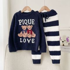 ホリデイ テディベア柄　ルームウェア ジェラピケ パジャマ 上下セット ホワイト ホリデイ テディベア柄 ルームウェア ジェラピケ パジャマ 上下セット