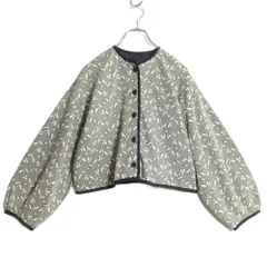 【美品】SM2 ★総柄ノーカラージャケット　カーディガン ベージュ×黒系 ボリューム袖 z16298
