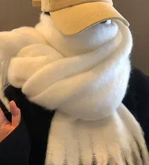【ホワイト】大判マフラー 厚手 ストール 秋冬 防寒 レディース  無地 柔らかい 肌触り 暖かい 通勤 通学 おしゃれ ふんわり素材 コーデ