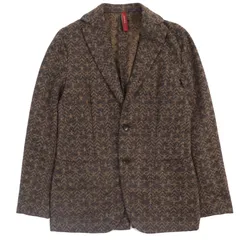 極美品△ernesto エルネスト 幾何学模様 総柄 ベビーアルパカ ウール シングルジャケット アンコンジャケット ブラウン系 46 イタリア製 正規品 メンズ