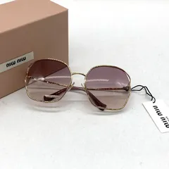 miumiu ミュウミュウ ロゴテンプルスクエアフレームサングラス SMU52W 60□19-125 アイウェア ケース付き レディース ゴールド 服飾 B15111◆