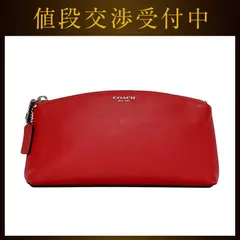 コーチ ポーチ レッド 美品 レザー 中古 COACH ファスナー チャーム付