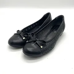 DIANA ダイアナ フラットシューズ ウェルフィット パンチング加工 リボン レディース 23.5cm ブラック 黒 レザー 革
