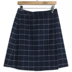 組曲★リバーシブル！ラップスカート ひざ丈 サイズ2  ネイビー系 無地×チェック柄 z16541