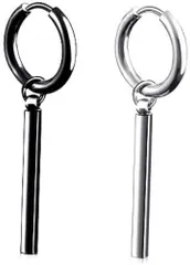 AREUM スティックタイプ 2つ入り セット 韓国アクセサリー メンズ レディース リング 揺れる 人気デザイン (ブラック＆シルバー,  ピアス)