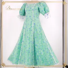 フラダンス 衣装 ワンピース ドレス グリーン系 フラドリーム アロハ 花柄 フラワープリント レッスン 練習 フラ ダンス オーガンジー生地 パフスリーブ 透け感 フリル袖 ラメ Hula Dream 高級感 上品 かわいい おしゃれ ブルー系 ホワイト系