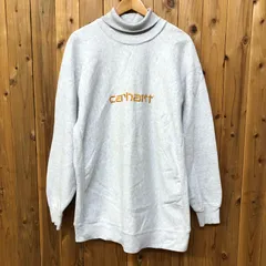 90's carhartt カーハート メンズ ハイネック スウェット トレーナー トップス リバース風 ライトグレー ビッグロゴ 刺繍 ワーク アメカジ アウトドア ビンテージ古着