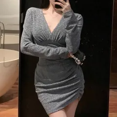 グリッターワンピース ミニワンピ vネックワンピ 入学式 卒業式 誕生日 レディース キャバドレス キャバ嬢 夜職 ラウンジ クラブ きれいめ 