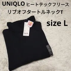 UNIQLO ヒートテック フリース リブオフタートルネックT 長袖 ブラック レディース woman 女性用 タートルネック フリース リブ素材 黒 あったか カットソー トップス ユニクロ Lサイズ
