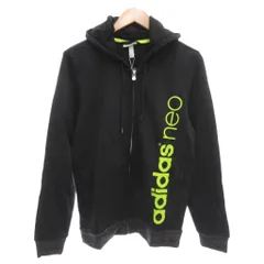 アディダスネオ adidas neo タグ付き パーカー フーディ L 長袖 ジップアップ ビッグロゴ プリント 裏起毛 黒 ブラック AY5589 /AE