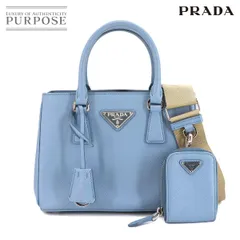 新品同様 プラダ PRADA ガレリア ミニ 2way ハンド ショルダー バッグ サフィアーノレザー ライトブルー 1BA296 90303168