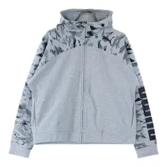PUMA (プーマ) フルジップ 袖ロゴプリント スウェット パーカー グレー