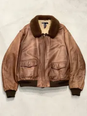 【 Polo by Ralph Lauren / 80s  MILITARY LEATHER JACKET 】 ラルフローレン　レザージャケット　ミリタリー　80's　B-3　G-1　ラムレザー　ムートンレザー　《 XL 》