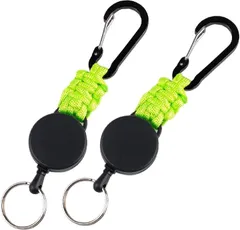 VICHE CATT リールキーホルダー 2個セット カラビナ 付き リールストラップ 伸びる 落下防止 (ネオングリーン,  14.5cm x 3.2cm)