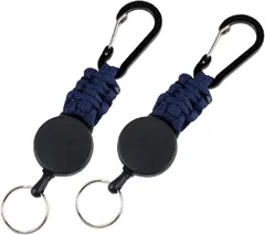 VICHE CATT リールキーホルダー 2個セット カラビナ 付き リールストラップ 伸びる 落下防止 (ネイビー,  14.5cm x 3.2cm)