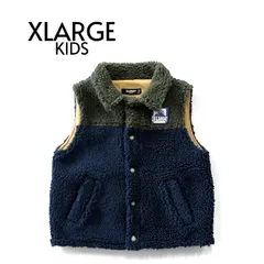 XLARGE KIDS エクストララージキッズ ボアベスト フリース バックロゴ ツートンカラー 120 ネイビー×カーキ ★M103