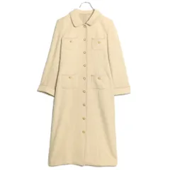 インゲボルグ★ロングコート 薄茶系 前開き パールビーズ&ゴールドボタン♪無地 z16544