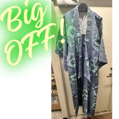 昭和 平成　和装 浴衣 女性 青色　灰色 朝顔 綿 着物 リサイクル着物 アンティーク着物 中古着物　㉗管2025060167