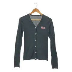 lucien pellat-finet / ルシアンペラフィネ | コットン カシミヤ ワンポイント刺しゅう Vネック ニットカーディガン | S | ブラック | レディース