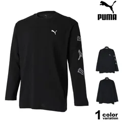 PUMA プーマ 長袖 Tシャツ ロンT リラックスフィット 袖 ロゴ プリント ESS LOGO LAB MX LS グラフィック Tシャツ メンズ UVカット 紫外線 吸水速乾 ドライ 長袖 黒 686867