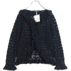 【美品・紙タグ有】ピンクハウス★フリル&ビーズ♪長袖ニットカーディガン サイズF 黒系 透かし編み♪薄手 z16546