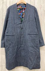 宮古上布 ノーカラーシャツジャケット 麻100% 藍染め 着物 リメイク