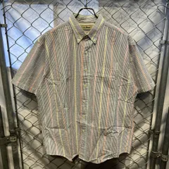 80s L. L. Bean カモ柄シアサッカーマルチストライプ BDシャツ サイズL エルエルビーン 