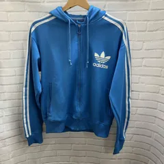 adidas ブルゾン /アディダス/ジャージ/フード付き/トラックジャケット/古着/表記サイズM/スカイブルー