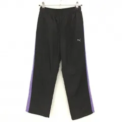 【超美品】プーマ ナイロンパンツ  黒×パープル サイドライン 裏微起毛 ウエストゴム  レディース M ゴルフウェア PUMA