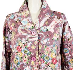 鴨居羊子　新品未使用‼️TUNIC　秋冬物 　ショートガウン　キャットキルトお城　パープル色　89342　日本製