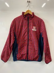 ピD8⚫︎FILA GOLF⚫︎フィラゴルフ⚫︎ファスナージャケット⚫︎スタンドカーラー⚫︎チェック⚫︎胸・袖口ワンポイント⚫︎sizeLL ⚫︎黒×赤