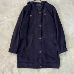 leilian・レリアン ベロア調 フード付き ハーフ丈コート 9AR ネイビー