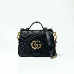 グッチ GUCCI バッグ ショルダーバッグ ブラック ゴールド GGマーモント ミニトップハンドルバッグ 2way ハンドバッグ