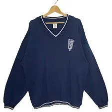 BAC 90年代ヴィンテージ 90’s Vネック スクールカレッジ刺繡 スウェット トレーナー 長袖 ワンポイント刺繡 オーバーサイズ ビッグシルエット China製 Lサイズ ネイビー
