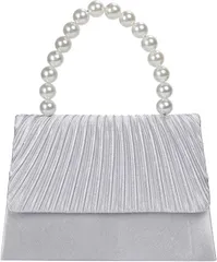 HARGIO(ハルジオ) パーティーバッグ 結婚式 ショルダーバッグ ハンドバッグ パール チェーン お呼ばれ 小さめ フォーマル ドレス 和装 袴 浴衣 ゴールド ブラック 披露宴 成人式 卒業式 (シルバー)