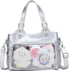 HARGIO(ハルジオ) 痛バ トート ショルダー 痛バッグ 小さめ ミニ かわいい おしゃれ 推し活バッグ トートバッグ ショルダーバッグ 2way 痛バック カバン 鞄 シート 付属 (シルバー)