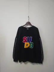ユニセックス) SUDB 黒 ゆったり フィット 起毛 スウェット Tシャツ