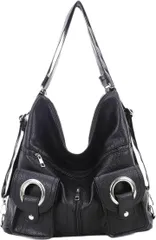 HARGIO(ハルジオ) ホーボーバッグ ショルダー レディース ショルダーバッグ リュック 2WAY Y2K バック レディースバッグ レザー調 肩掛け 斜めがけ 鞄 かばん ポケット おしゃれ かわいい 人気 トレンド (ブラック)