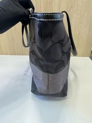 【中古品】COACH コーチ トートバッグ シグネチャー キャンバス ラメ ブラック　現状品
