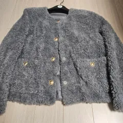 フリース ゴールド ボタン ジャケット ブルー グレー 66 新品