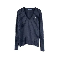 M ポロ ラルフローレン コットン ケーブル編み Vネック ニット セーター