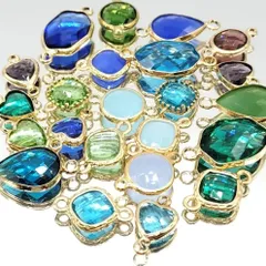 【6個】ガラス製コネクターチャーム《暖色ミックス》