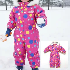 新品タグ付き◎【CCL TEAM】シーシーエルチーム スノーウェア ジャンプスーツ オールインワン つなぎ ドット柄 水玉 ファー 中綿 防寒 雪遊び スキー スノボ アウトドア ピンク 子供 キッズ ベビー 女の子 サイズ90/M38842jY