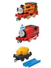 カプセルプラレール きかんしゃトーマス 全3種セット　 恐竜パークへようこそ！編 ニア 連結パーツ付 & みんなでハッピーアニバーサリー編　ジェームスアニバーサリー仕様連結パーツ付 & しましまのゴードン編タンク車直線レール付