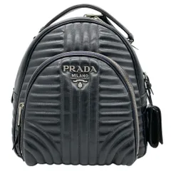 プラダ PRADA ダイアグラム リュック レザー 1BZ030 ブラック シルバー金具 レディース【中古】