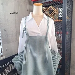 【背中がかわいい】エプロンドレス：ブルー：ストライプ【1009】
