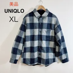美品 UNIQLO オーバーシャツジャケット ネイビー チェック柄 ジャケット ドロップショルダー ブルー シャツジャケット ゆったり メンズ カジュアル XL
