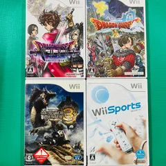 【４点セット】Wii ドラゴンクエストソード 仮面の女王と鏡の塔 ドラゴンクエストX 目覚めし五つの種族 オンライン モンスターハンター3(トライ) おまけ Wii sports