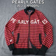 カシミヤ100%【PEARLY GATES】パーリーゲイツ 秋冬 長袖ゴルフ ニットセーター ジップブルゾンジャケット 4 M チェック柄 メンズ 黒赤